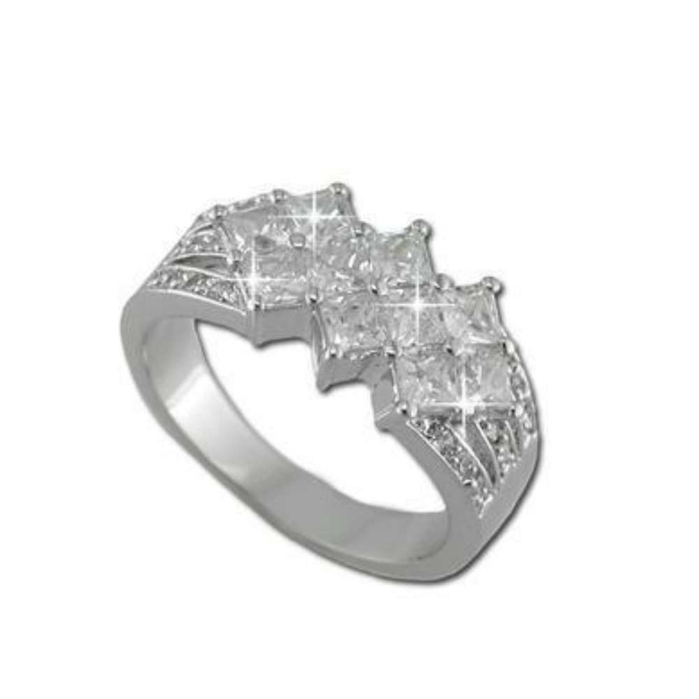 925 Silver Princess Cut 10 CZ Stone Ring